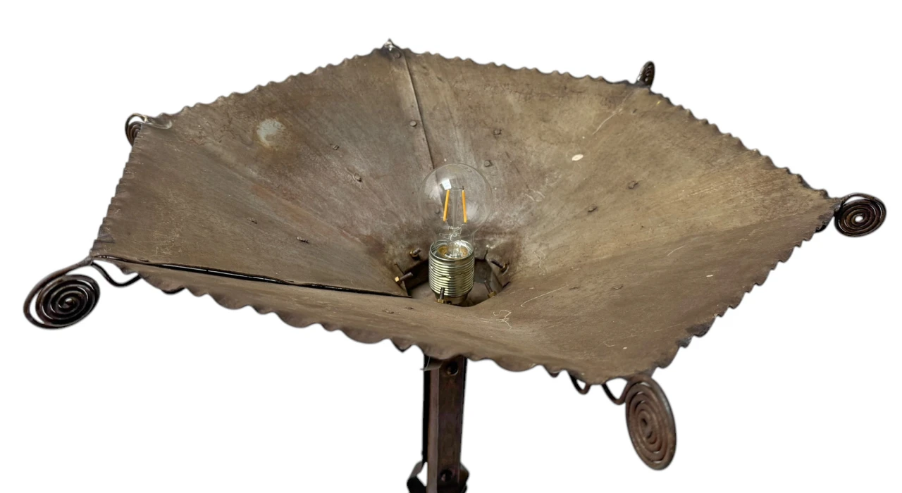 Art Deco Patinated Wrought Iron Floor Lamp, 1930s